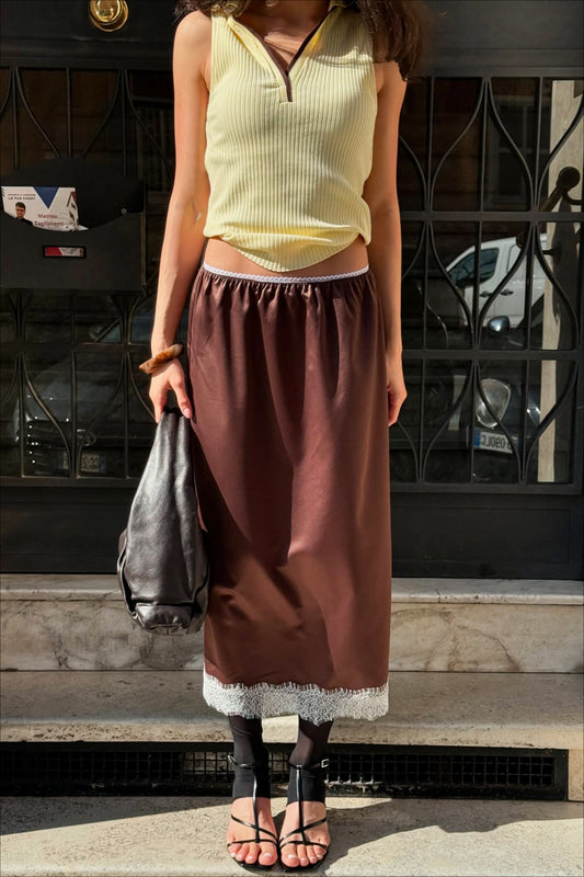 Jupe longue trapèze à bordure en dentelle