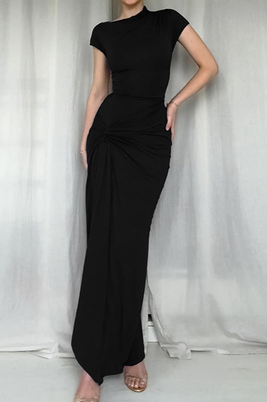 Robe longue moulante torsadée sur le devant