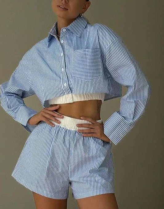 Ensemble de bureau deux pièces mini plissé patchwork bleu foncé