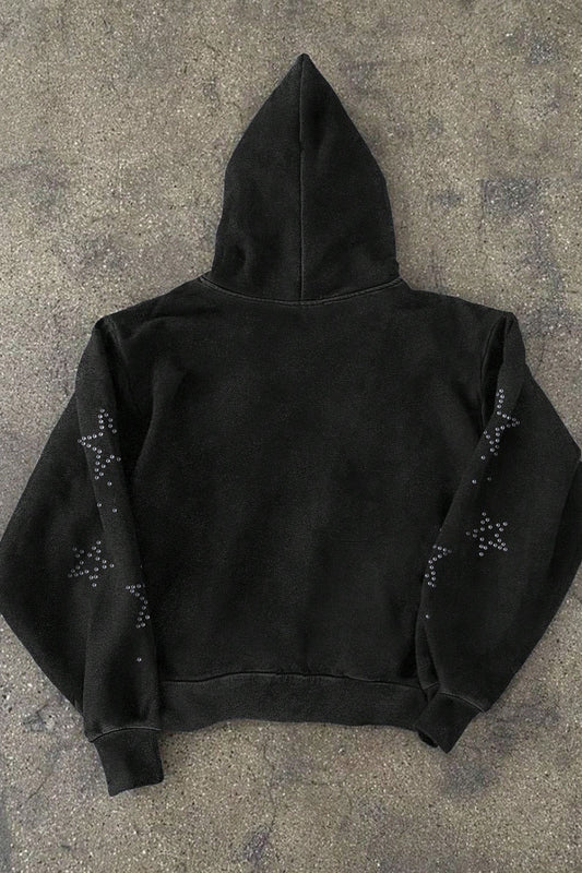 Gothic Rhinestone Letter Zip Hoodie