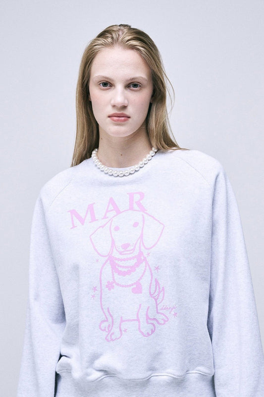 Sweat-shirt raglan à imprimé chien strass