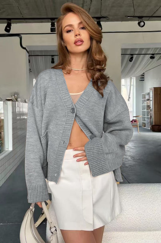 Cardigan en tricot ample à col en V et poches