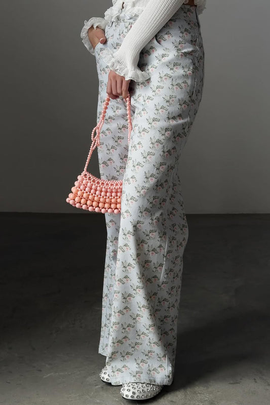 Jean bleu clair imprimé taille haute