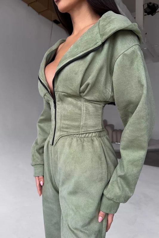 Ensemble deux pièces avec pantalon à capuche et cordon de serrage