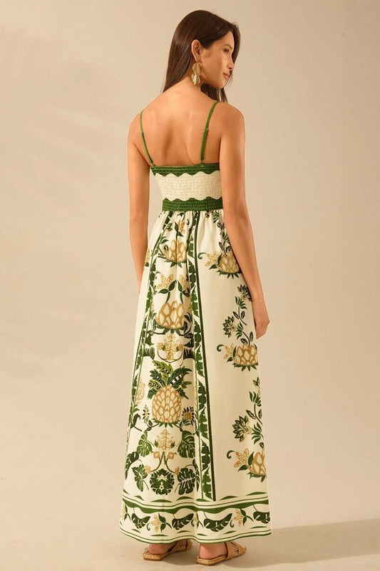 Robe de plage bohème à volants et fleurs tropicales