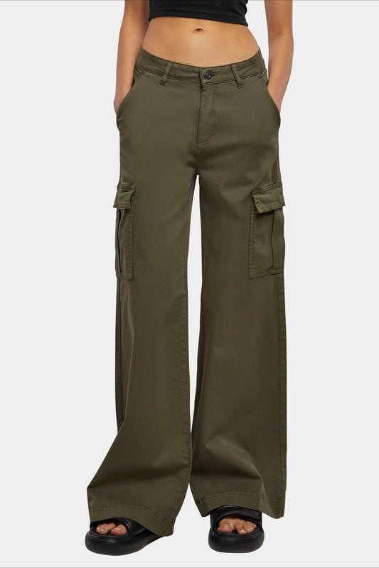 Pantalon cargo taille haute avec cordon de serrage et poches