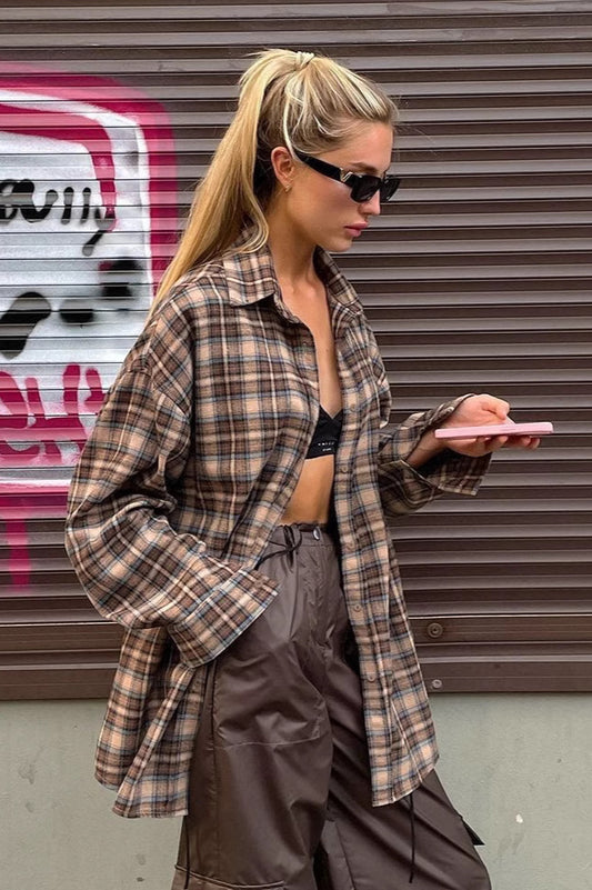 Vintage Plaid Long Blouse
