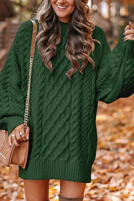 Relaxed Mock Neck Thick Knit Oversized Solid Sweater Dress