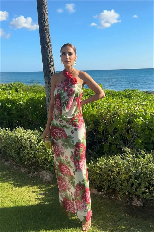 Robe fleurie à épaules dénudées et dos nu Rose