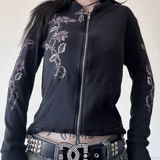 Dark Flower Wings Trim Fit Hoodie Black / XS