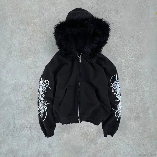 Dark Plush Furry Zip Hoodie black1 / S