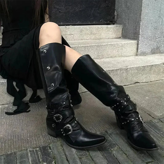 Dark Rebel Thigh High Gothic Motorbike Boot