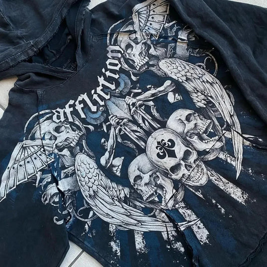 Dark Skull Print Baggy Hoodie