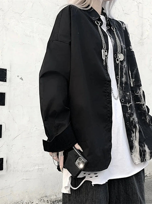 Dark Tie-dye Baggy Blouse Black / M