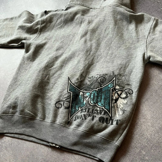 Dark Vintage Letter Zip Hoodie