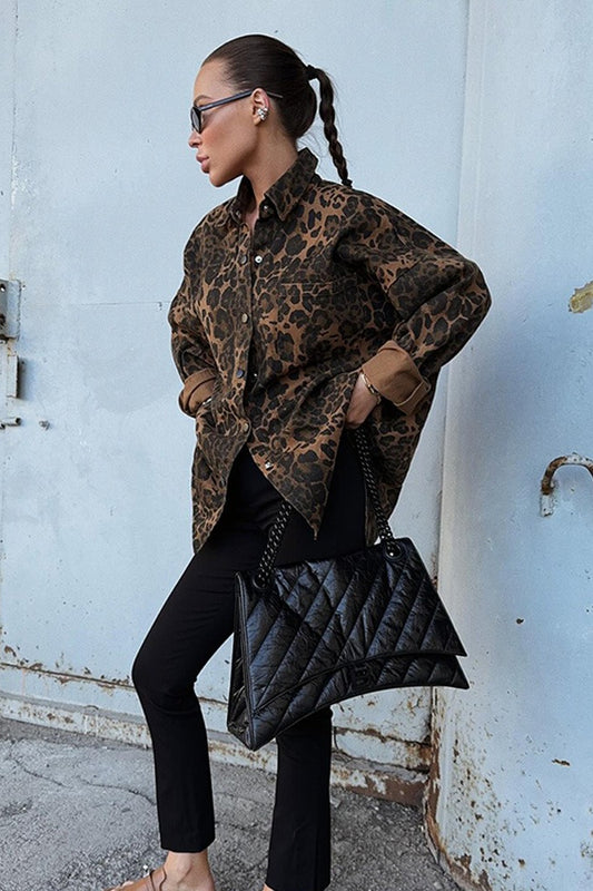 Chemisier décontracté à imprimé léopard vintage d'automne