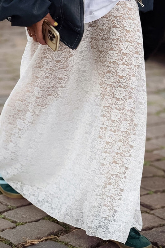 Jupe longue en dentelle transparente jacquard