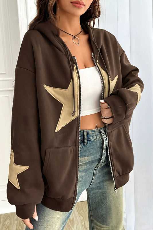 Star Contrast Oversize Zip Hoodie