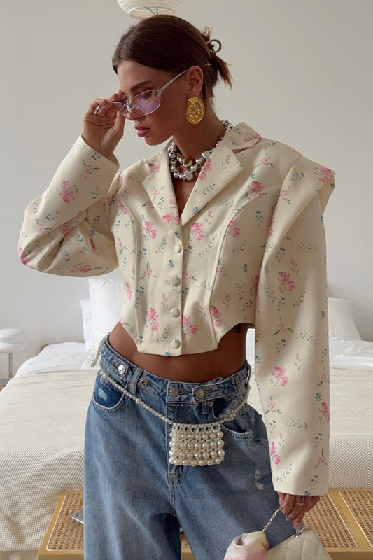 Manteau blazer à manches longues à imprimé floral