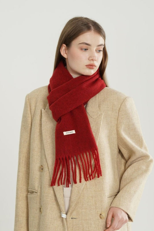 Solid Woven Fringe Wool Blend Scarf