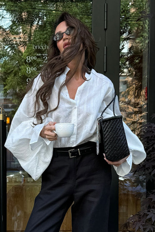 Chemisier ample à manches lanternes et col montant