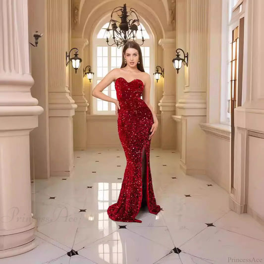 Deep V-Neck Sequin Evening Prom Dress promdress-250223