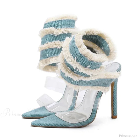 Denim Ankle Snake-Surround Strap Transparent Pvc Summer High-Heels Party Stripper Pumps High Heel