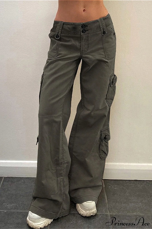 Denim Street Pocket Low Waist Cargo Pants Green / S