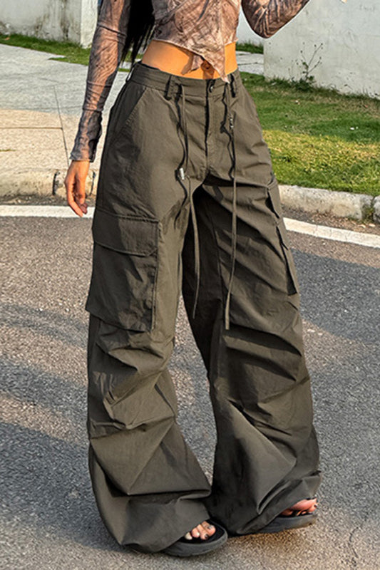 Pantalon cargo taille haute vert militaire