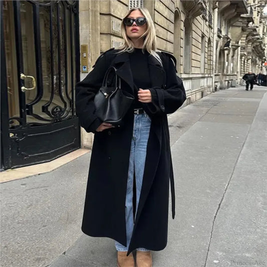 Double-Breasted Belted Oversized Overcoat