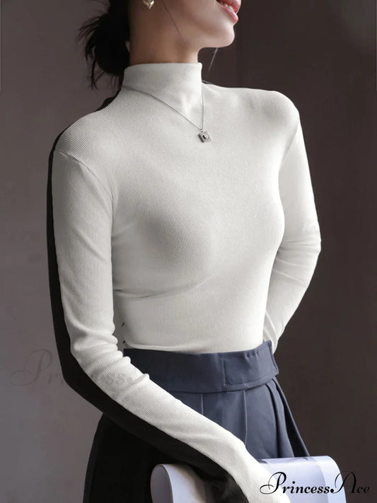 Double Sided Colorblock Trendy Long Sleeve Top White / Xs T-Shirts