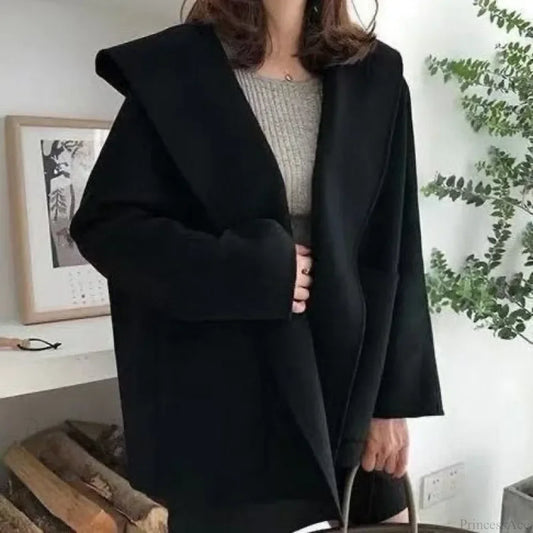 Double-Sided Short Woolen Overcoat Black / XL about 60.00 kg-67.50 kg