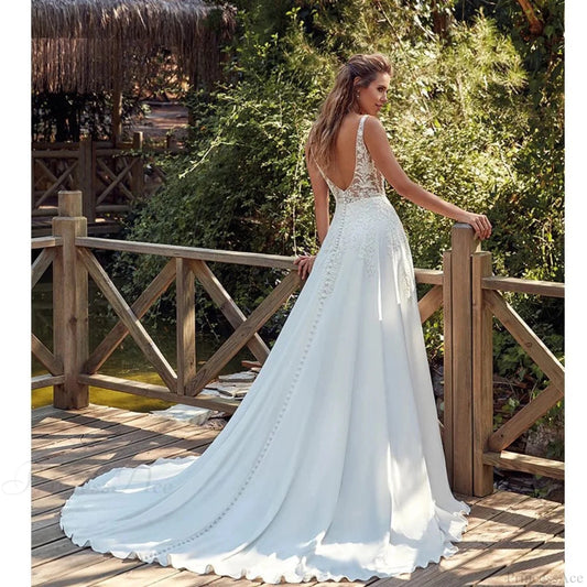 Double Strap Deep V-Neck Lace Wedding Dress weddingdress-250223