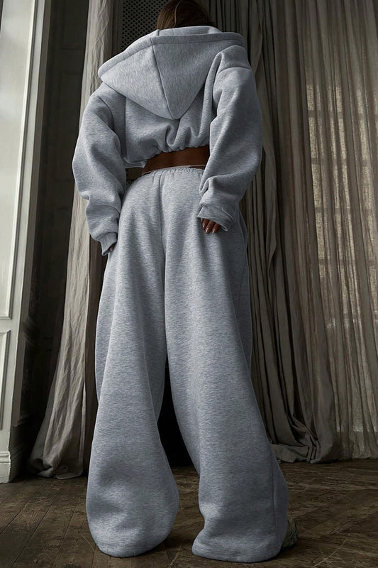 Cropped Zip Hoodie Wide Leg Jogger Set