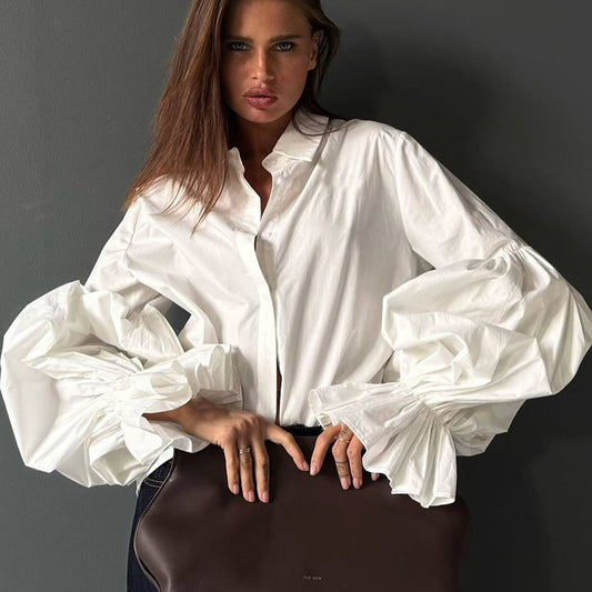 Chemisier ample à revers et manches lanternes