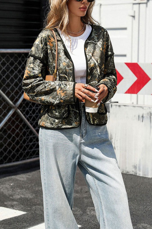 Manteau cardigan à col rond et imprimé rétro