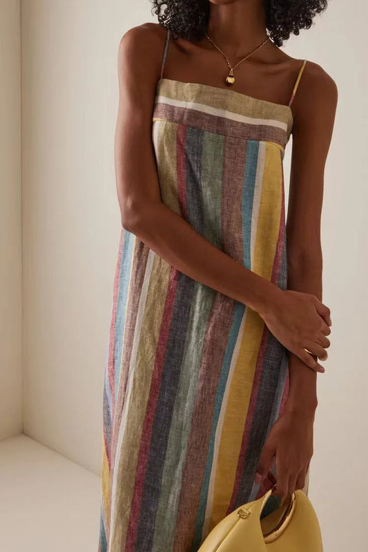 Striped Printed Strap Boho Dress