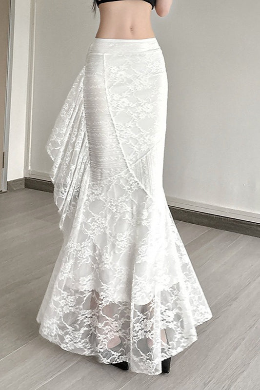 Jupe moulante taille haute avec bordure en dentelle