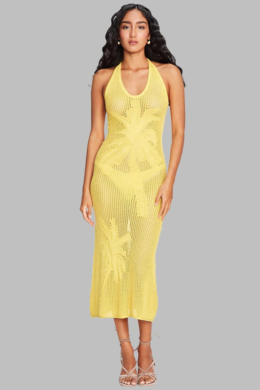 Robe moulante bohème texturée à col bas et ajourée