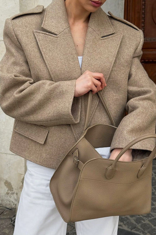 Blazer vintage en laine unie à col large et manteau court