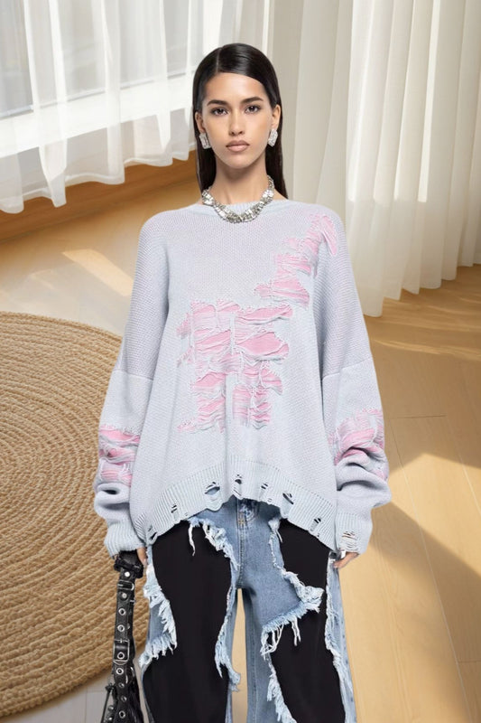 Chemisier décontracté à manches longues effet vieilli