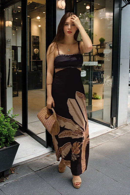 Robe longue décontractée à imprimé floral et dos nu