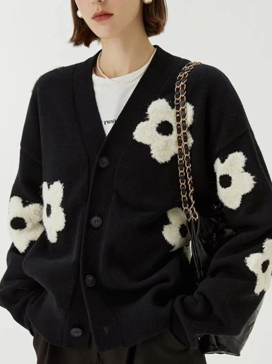 Cardigan col V en tricot jacquard