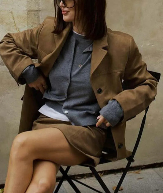 Ensemble de bureau deux pièces avec poches marron et boutons