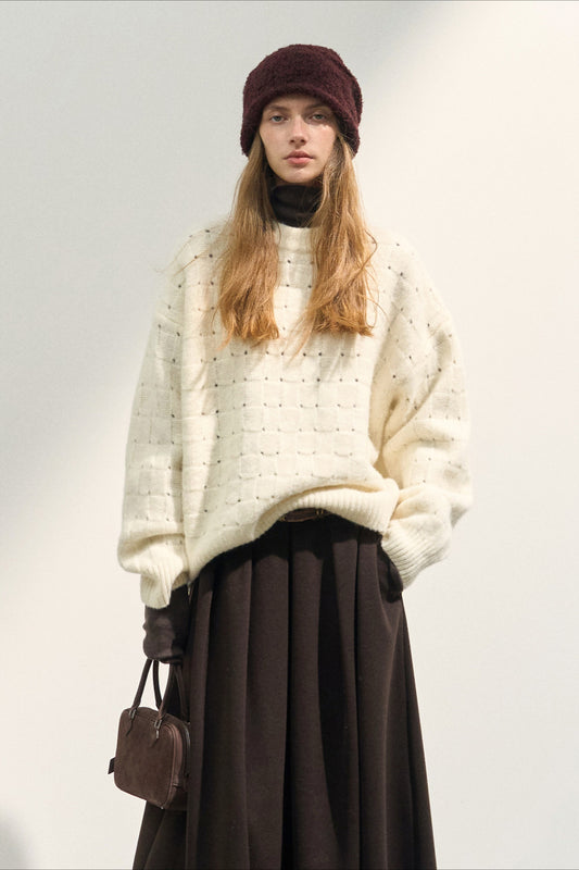 Pull ample en tricot de laine mélangée à col ras du cou