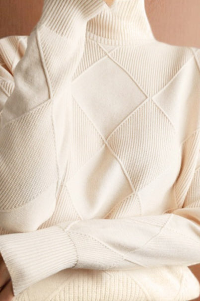 Textured Panel Turtleneck Pullover Knit Sweater