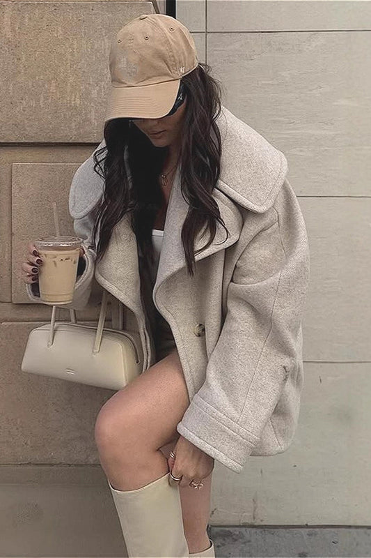 Manteau vintage en laine à manches longues et col uni