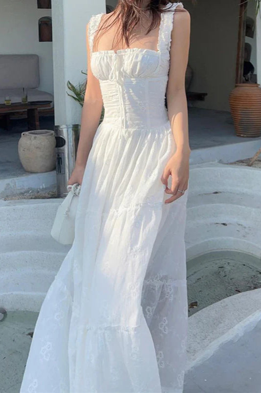 Robe longue décontractée à col carré et coupe ajustée