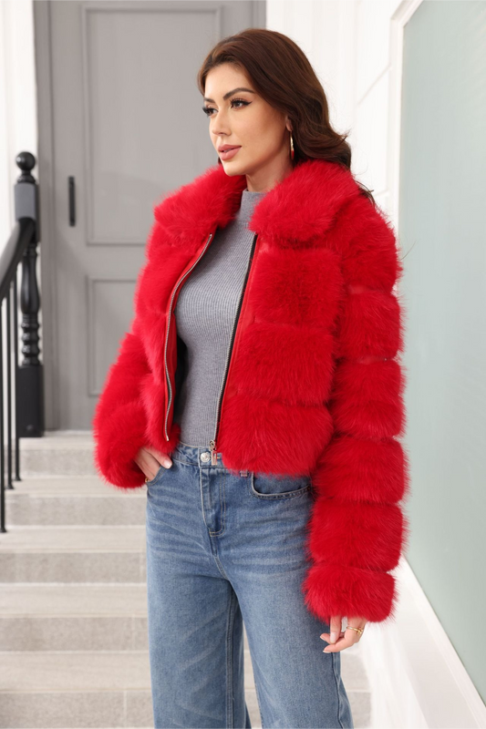 Elegant Short Faux Fur Classic Outerwear