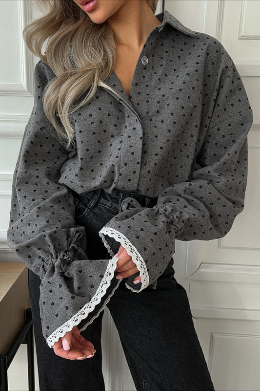 Heart Lace Panel Long Sleeve Blouse